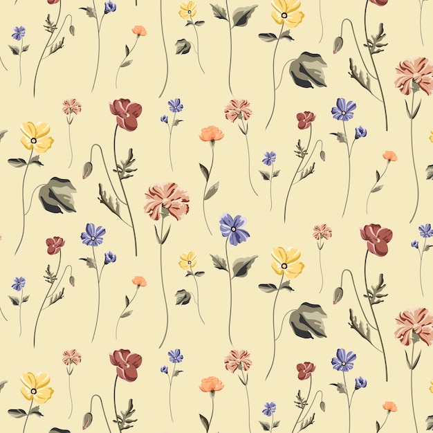 Blooming flower seamless pattern on a beige background vector