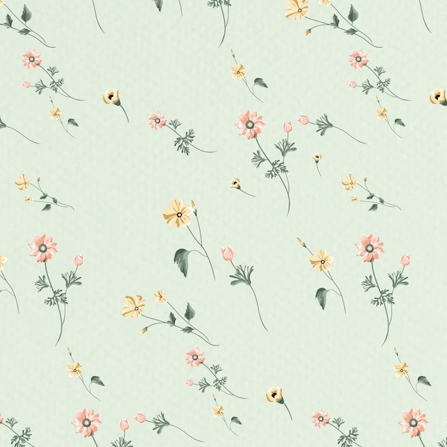 Blooming flower seamless pattern on a green background