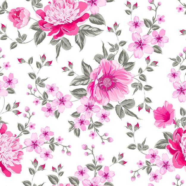 Blooming flower seamless pattern