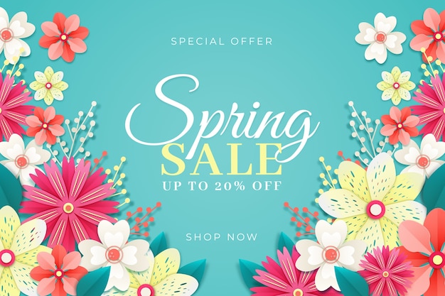 Blooming flowers spring sale in paper style