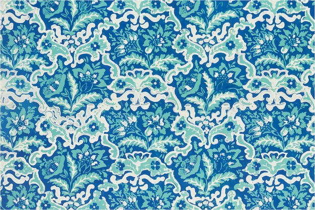 Free vector blooming flowers vector blue pattern background vintage style