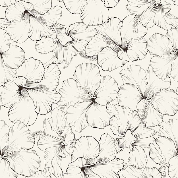 Blooming hibiscus seamless pattern