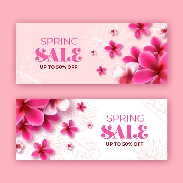 Blooming monochrome spring flowers sales banner