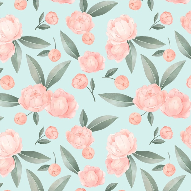 Blooming pink watercolour floral pattern