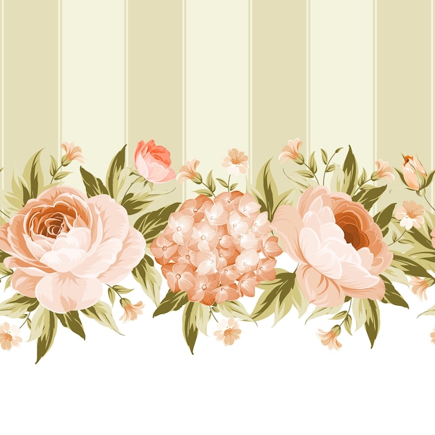 Free vector blooming rose and hydrangea frame card.