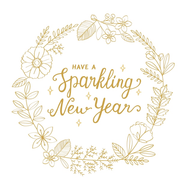 Free vector blossom wreath new year typography illustration