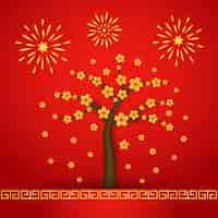 Free vector blossoming tree and fireworks