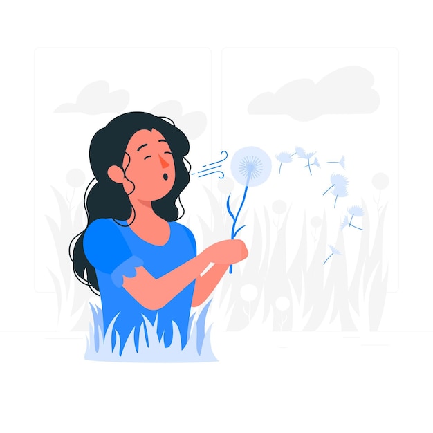 Free vector blowing a dandelion concept illustration