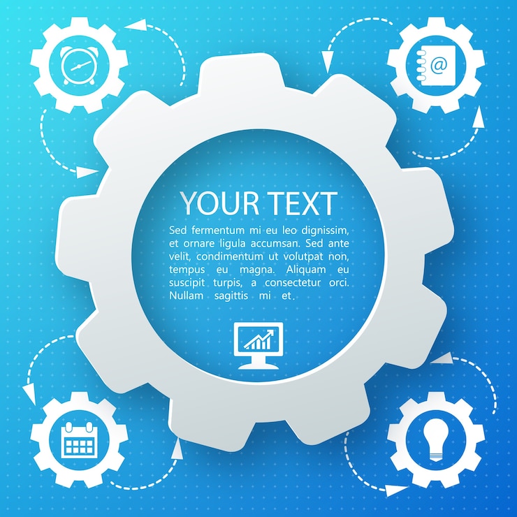 Free Vector blue abstract background with business icons and your text in middle flat