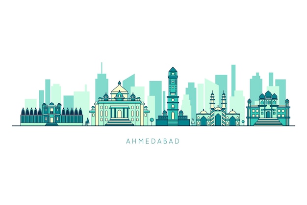 Free vector blue ahmedabad skyline with buildings