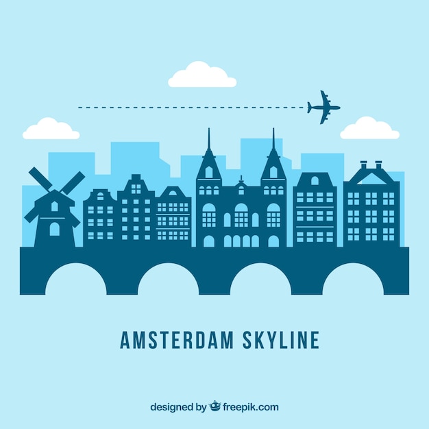 Disegno dell'orizzonte di amsterdam blu