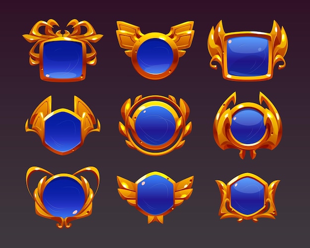 Free vector blue award badges with gold frames