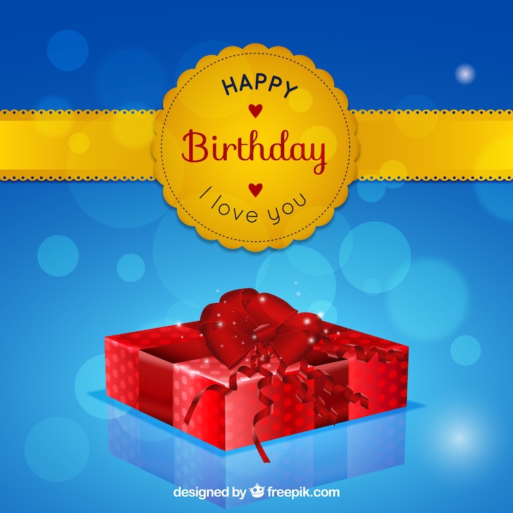 मुफ़्त वेक्टर blue background bokeh birthday gift