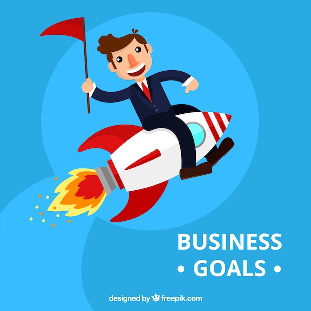 Free vector blue background of businessman on a rocket