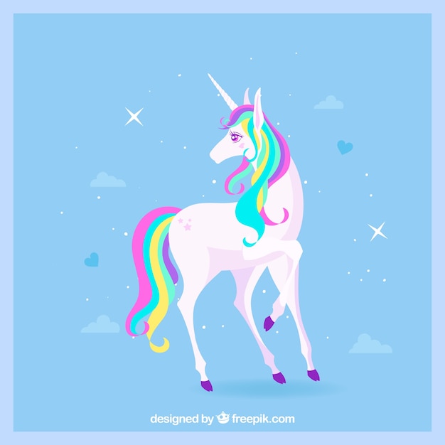 Free vector blue background of elegant unicorn