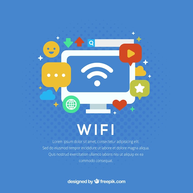 Голубой фон компьютера с wi-fi и элементов