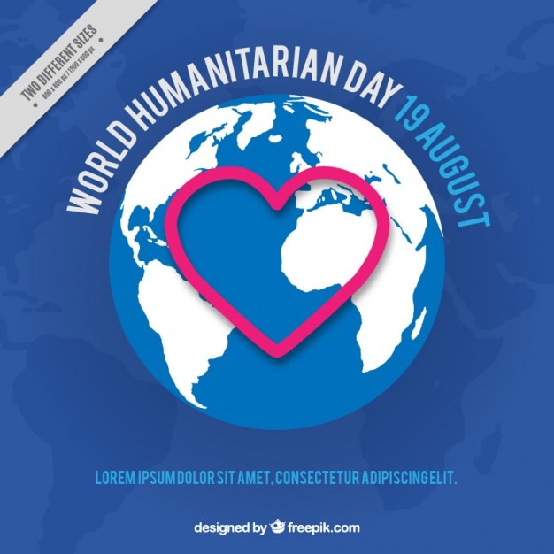 Бесплатное векторное изображение Голубой фон гуманитарной день с сердцем в мире