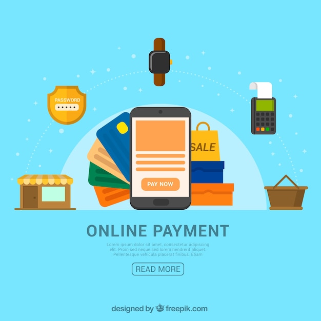 Free vector blue background, online payment items