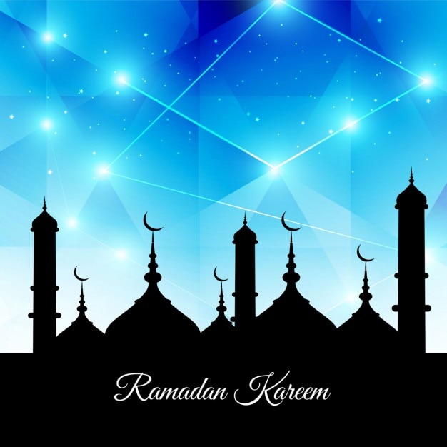 Vettore gratuito ramadan kareem sfondo blu poligono