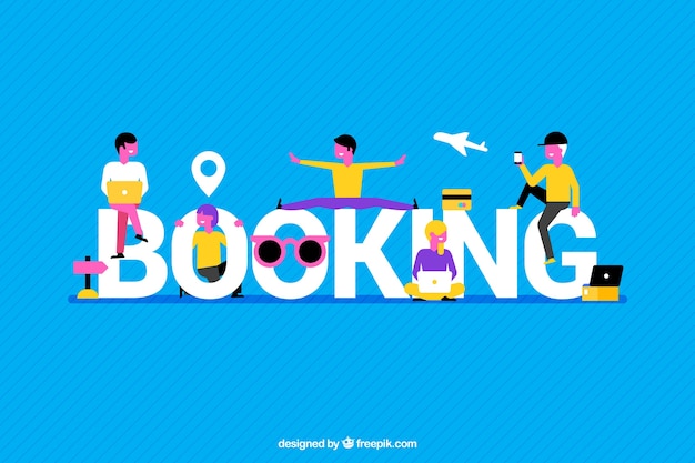 Blue background with booking word