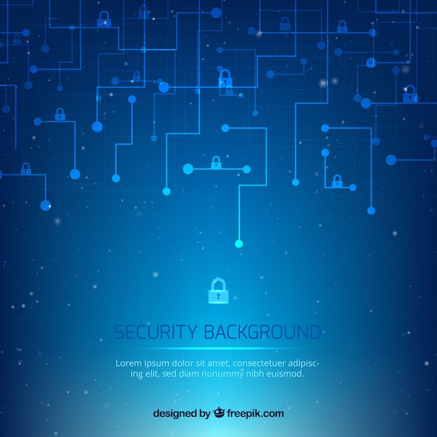 Free vector blue background with circuits and padlocks