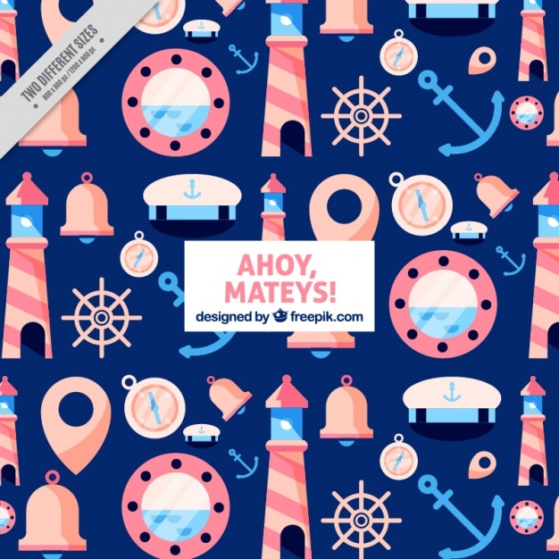 Free vector blue background with colorful nautical items