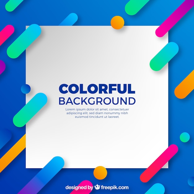 Blue background with colorful shapes in flat design