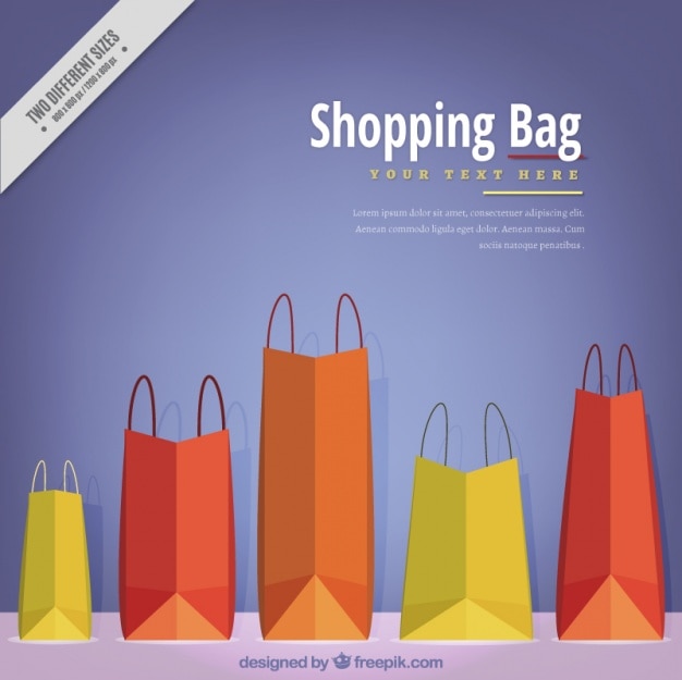 Free vector blue background with flat shopping bags