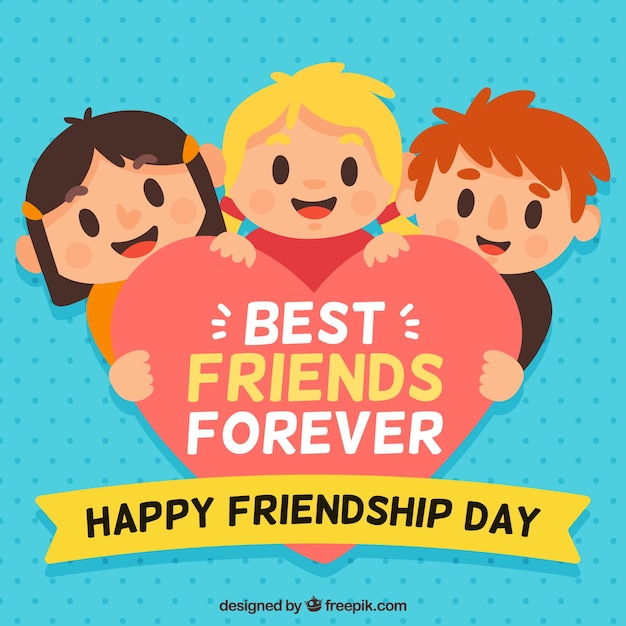 Free vector blue background with friends and a heart