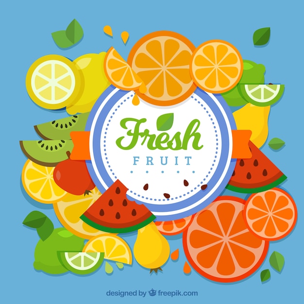 Free vector blue background with fruit slices