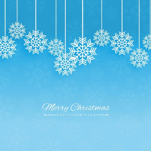 Blue background with hanging snowflakes