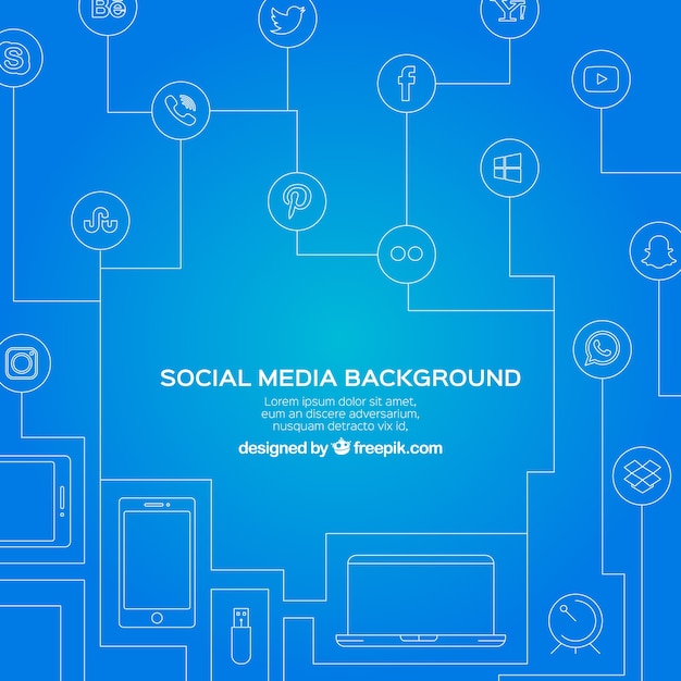 Free vector blue background with lines and social networking icons