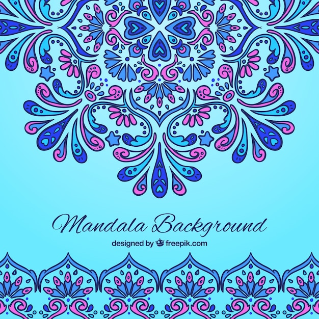 Blue background with mandala and purple details