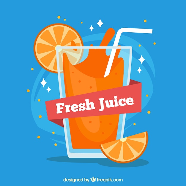 Free vector blue background with orange juice in flat design