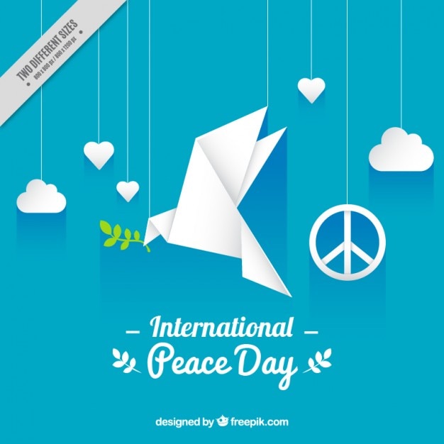 Free vector blue background with a origami peace dove