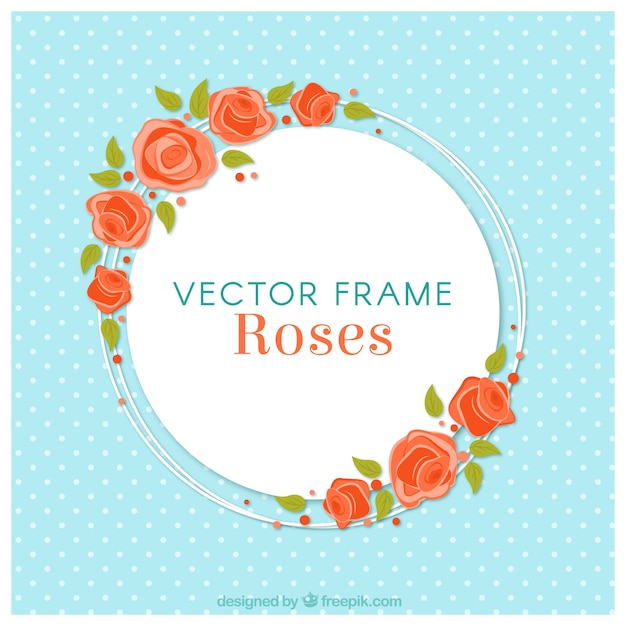 Blue background with round floral frame