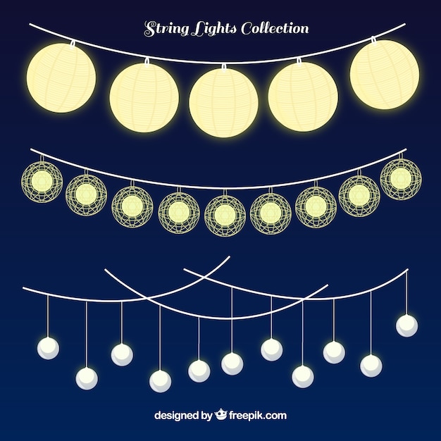 Free vector blue background with strings lights