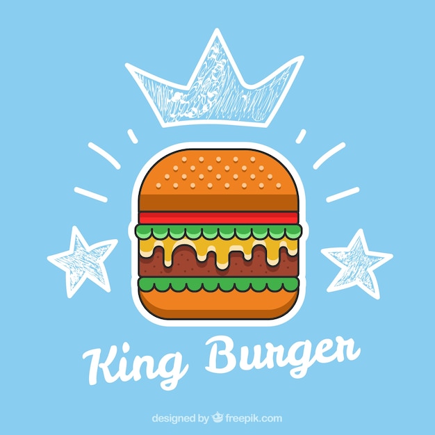 Free vector blue background with tasty burger and sketches