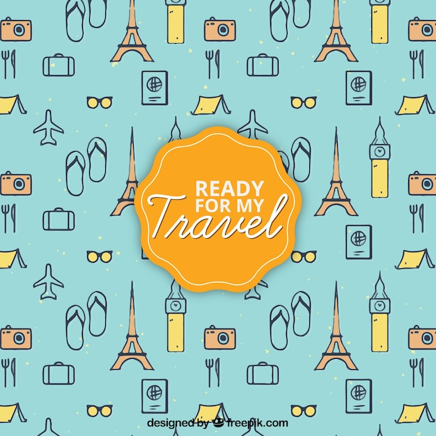 Free vector blue background with travel elements