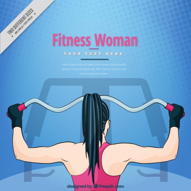 Free vector blue background of woman strengthening her arms