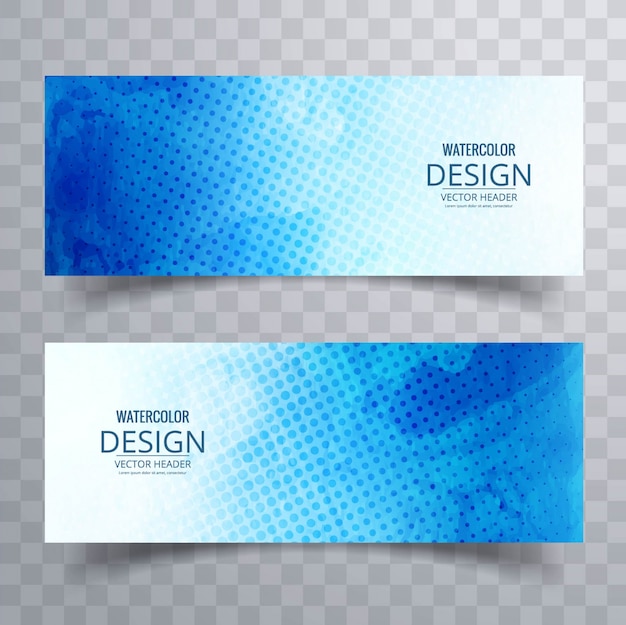 Free vector blue banner decorated with dots and watercolors