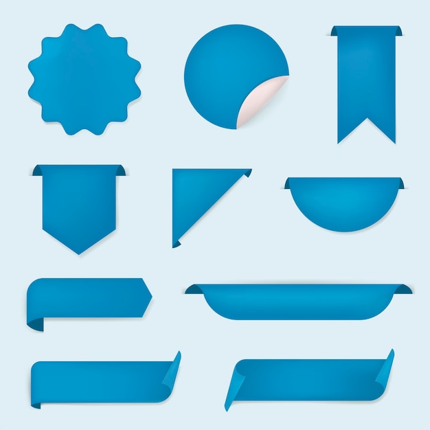 Free vector blue banner sticker, blank vector simple clipart set