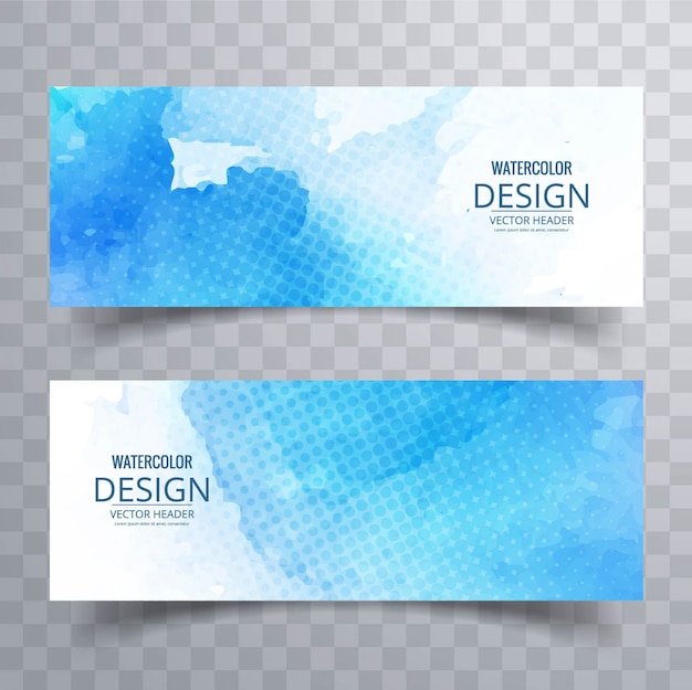 Free vector blue banner with dots and watercolors