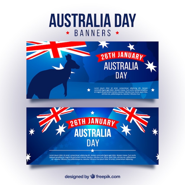 Blue banners for australia day with flags