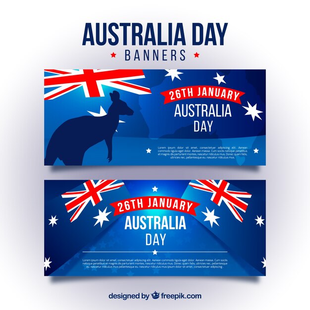 Blue banners for australia day with flags