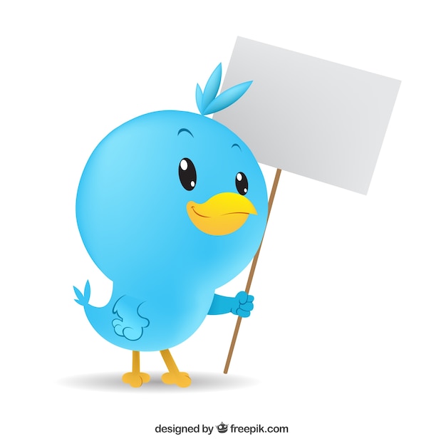 Blue bird holding blank sign