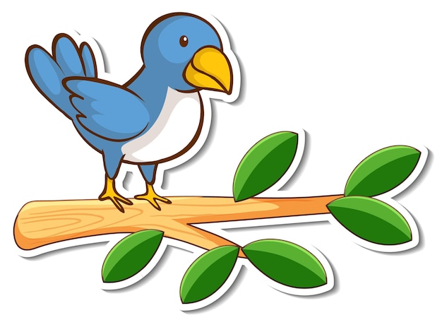 Free vector a blue bird standing on a branch sticker