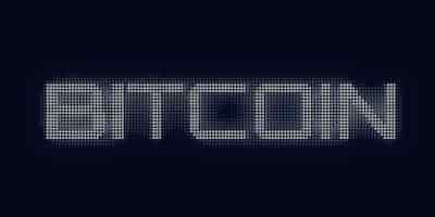 Бесплатное векторное изображение Синее слово биткойн, построенное с числами.