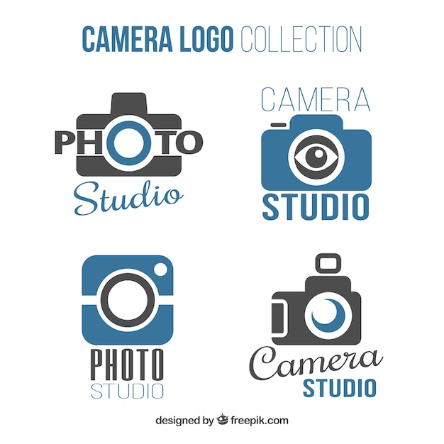 Vettore gratuito collezione logo blu e nero della fotocamera