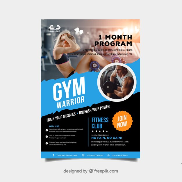 Blue and black gym cover template with image